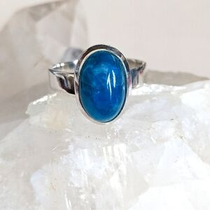 Natural Blue Apatite, 925 Silver Ring, Size 6.5